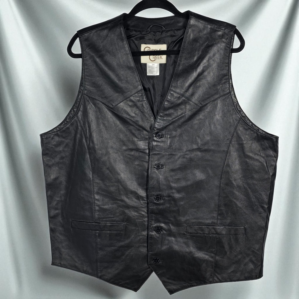 Cripple Creek Mens Leather Vest 2XL Black Western Cowboy Biker Sleeveless Jacket